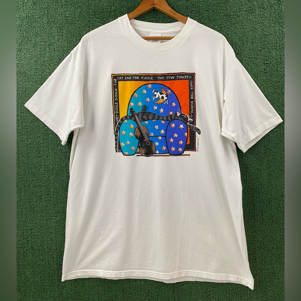 Vintage 90’s Nursery Rhyme Hey Diddle Diddle Cat Cow Moon T-Shirt Men’s SZ Large